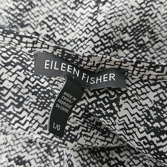 Eileen Fisher 100% Silk Tank Top Black White Abstract Print Sleeveless Blouse‎ L - Picture 4 of 5
